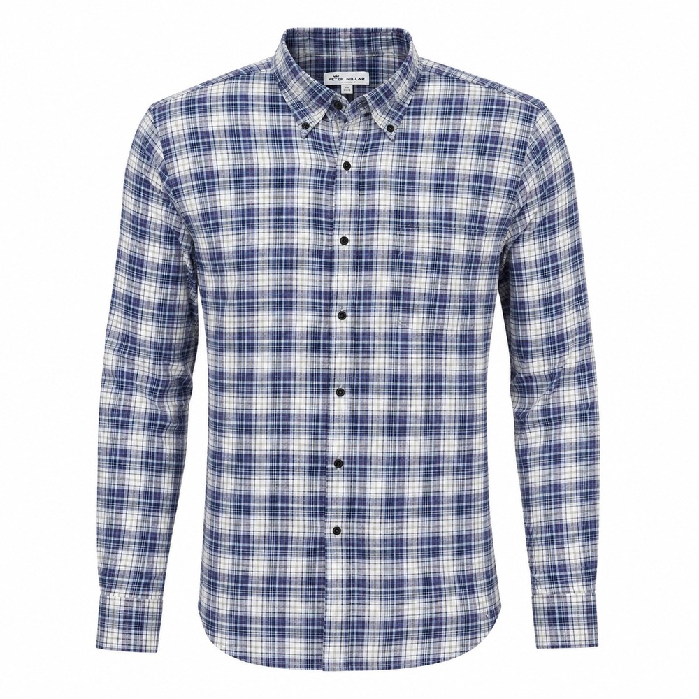 Peter Millar Shirt Men's Small Plaid Flannel Button Down Shirt Blue Long Sleeve
